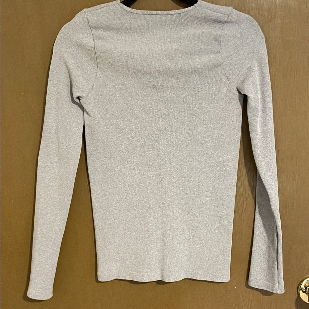FREE PEOPLE INTIMATELY Ribbed Lace-up Long Sleeve Top heather grey, size M/L NWT - Picture 6 of 8